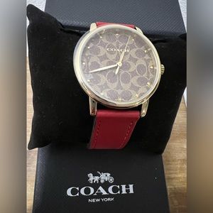 Women’s coach watch, red leather band, New with tags